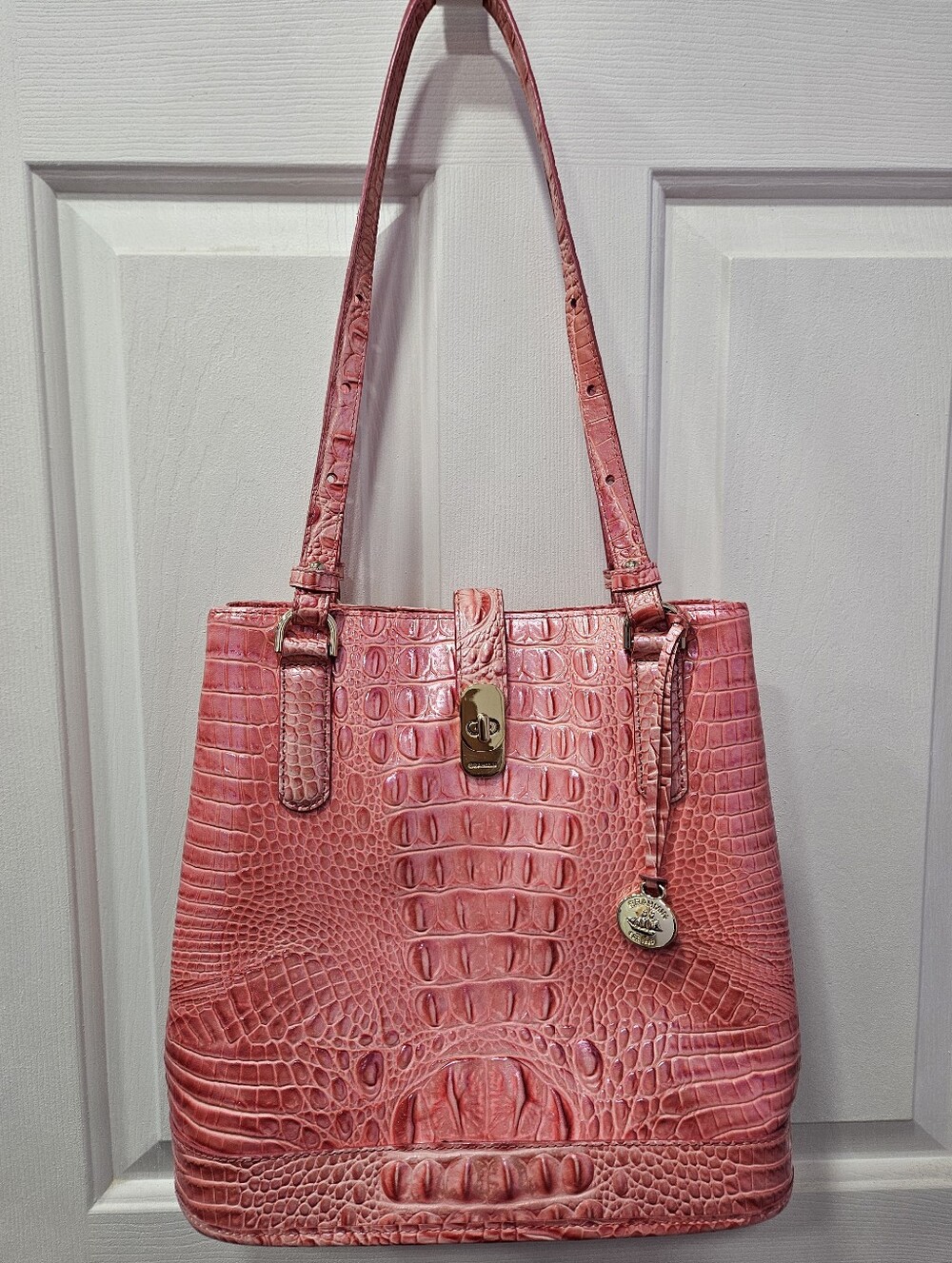 Brahmin Fiora Croc-Embossed Pink Bucket Bag - Picture 5 of 15
